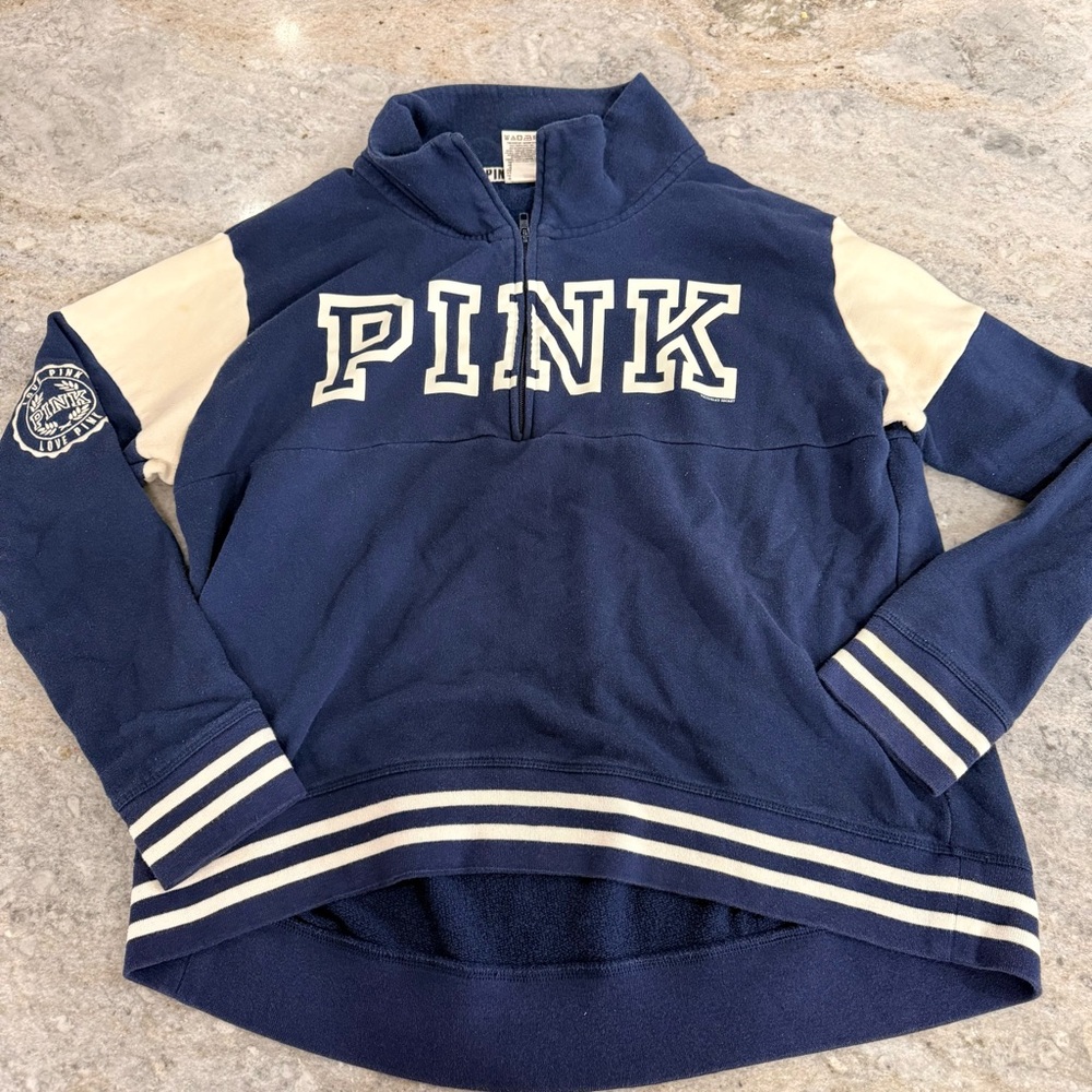 Victoria's Secret PINK Navy and White Logo Pullover - Picture 3 of 5